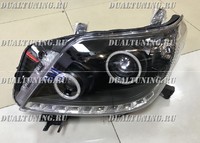 Фары (оптика) диодные Toyota Land Cruiser Prado 150 2014 + линза + ангельские глазки (черные) 